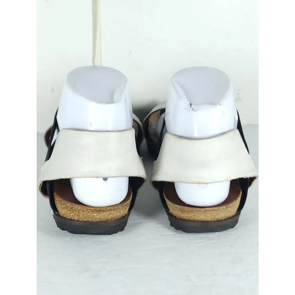 Miz Mooz Women's Astrid EU38 US7,5 Leather Ivory Elastic Strap Slip On Sandals